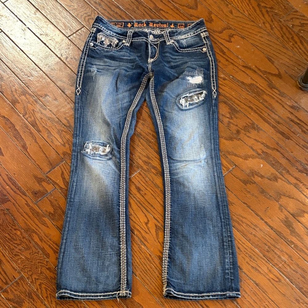 Rock Revival Women's Distressed Medium Blue Boot Cut Jeans